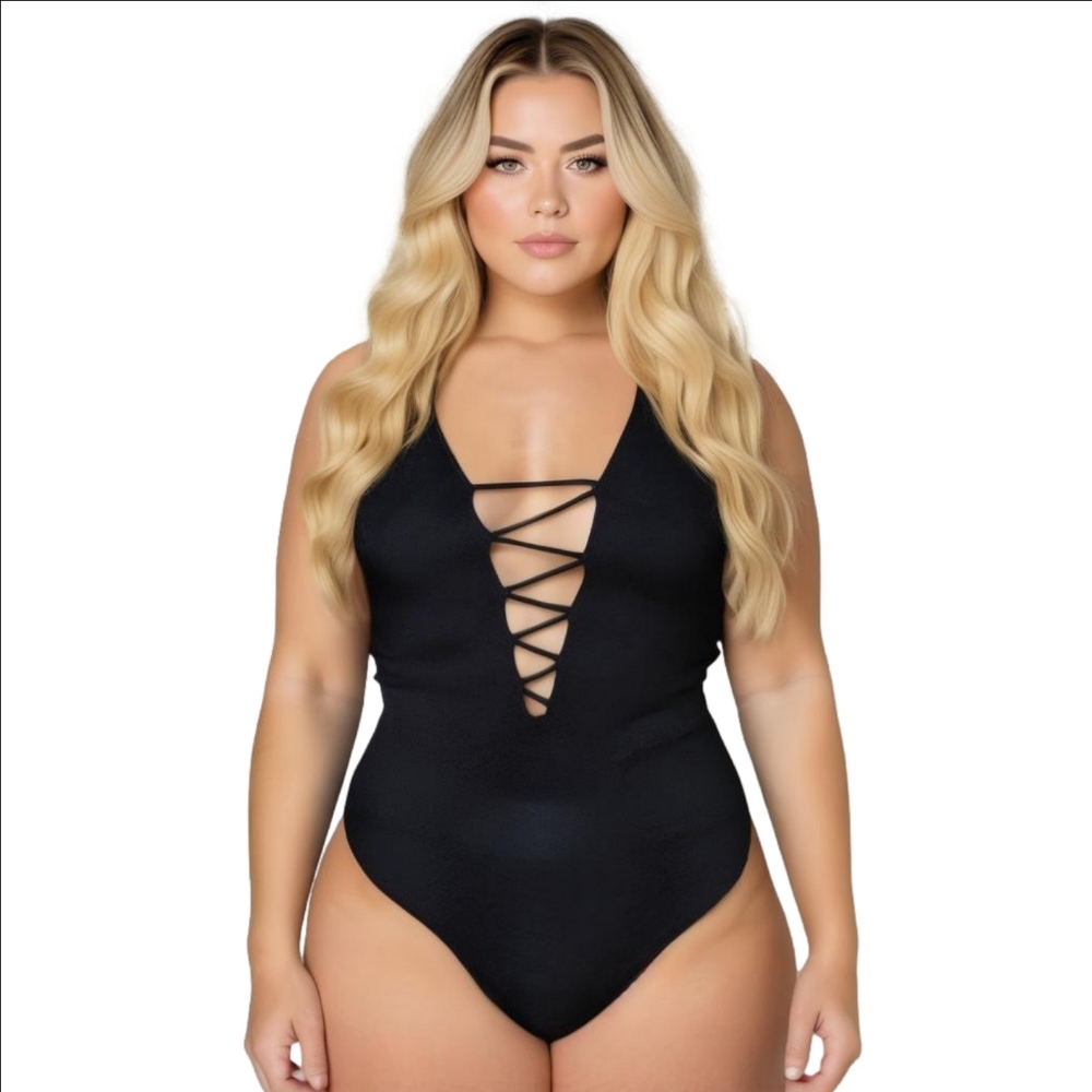 Chic and Sophisticated: Black Criss Cross OnePiece Swimsuit